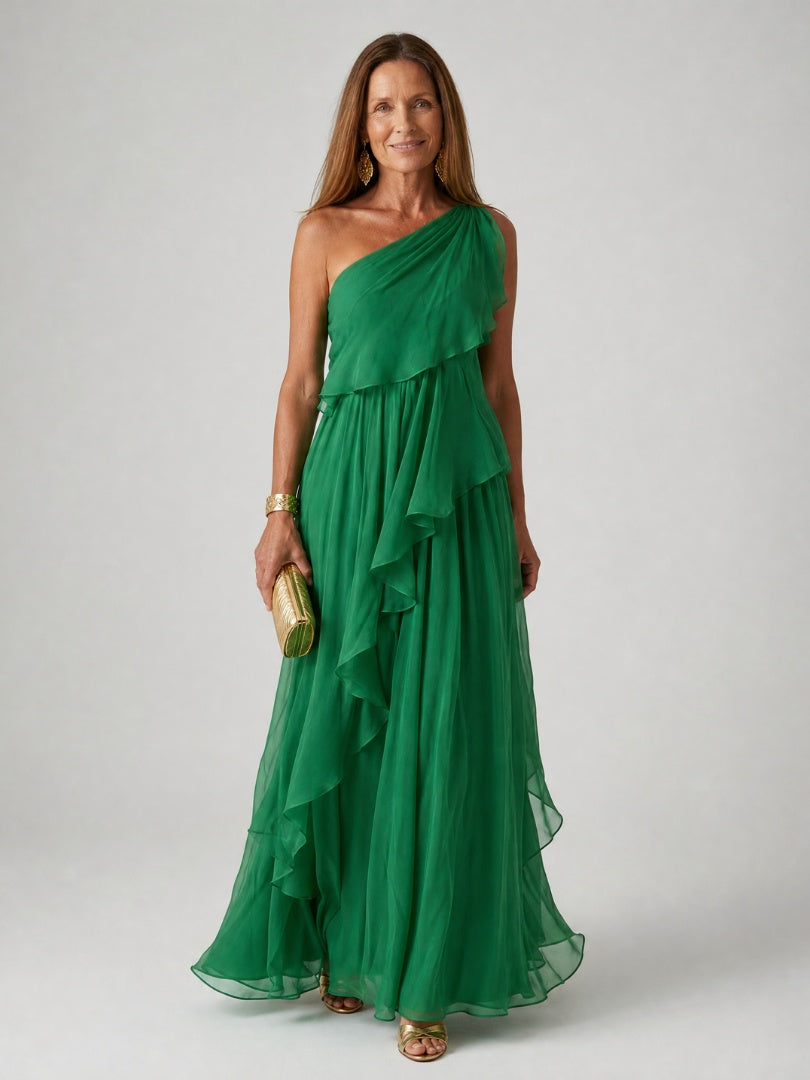Nuvara | Soledad | Vestido de Invitada Invierno con Volantes Mujer Un Hombro