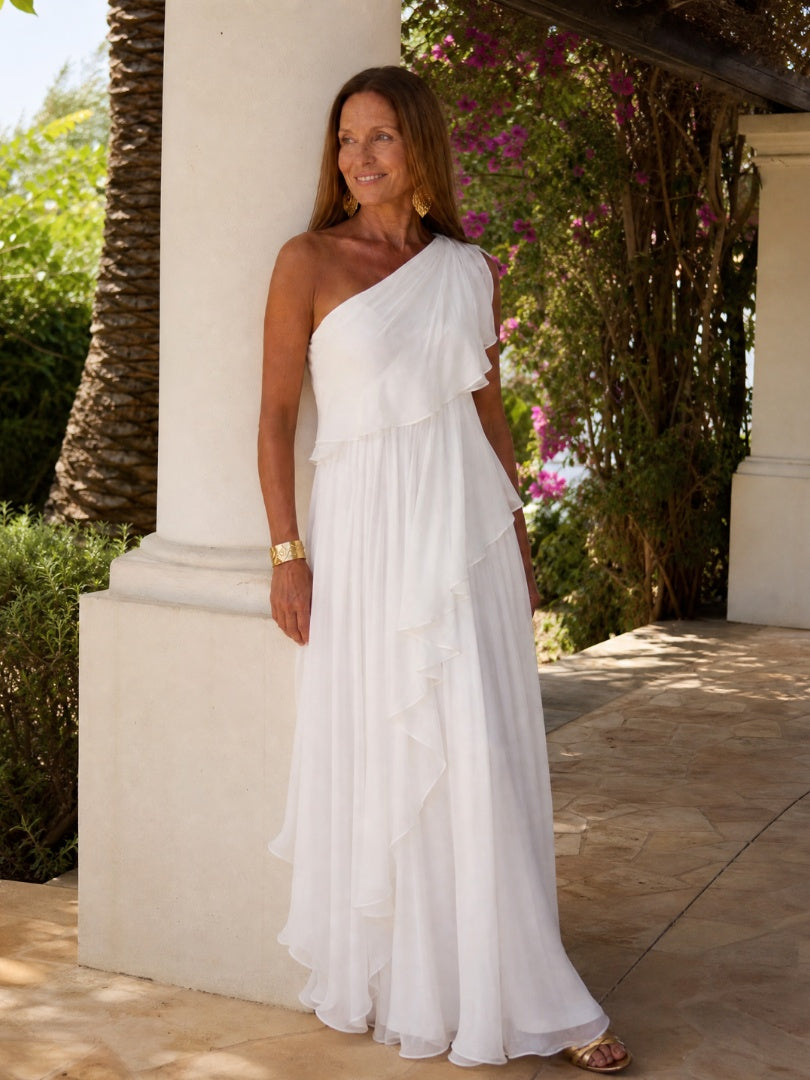 Nuvara | Soledad | Vestido de Invitada Invierno con Volantes Mujer Un Hombro