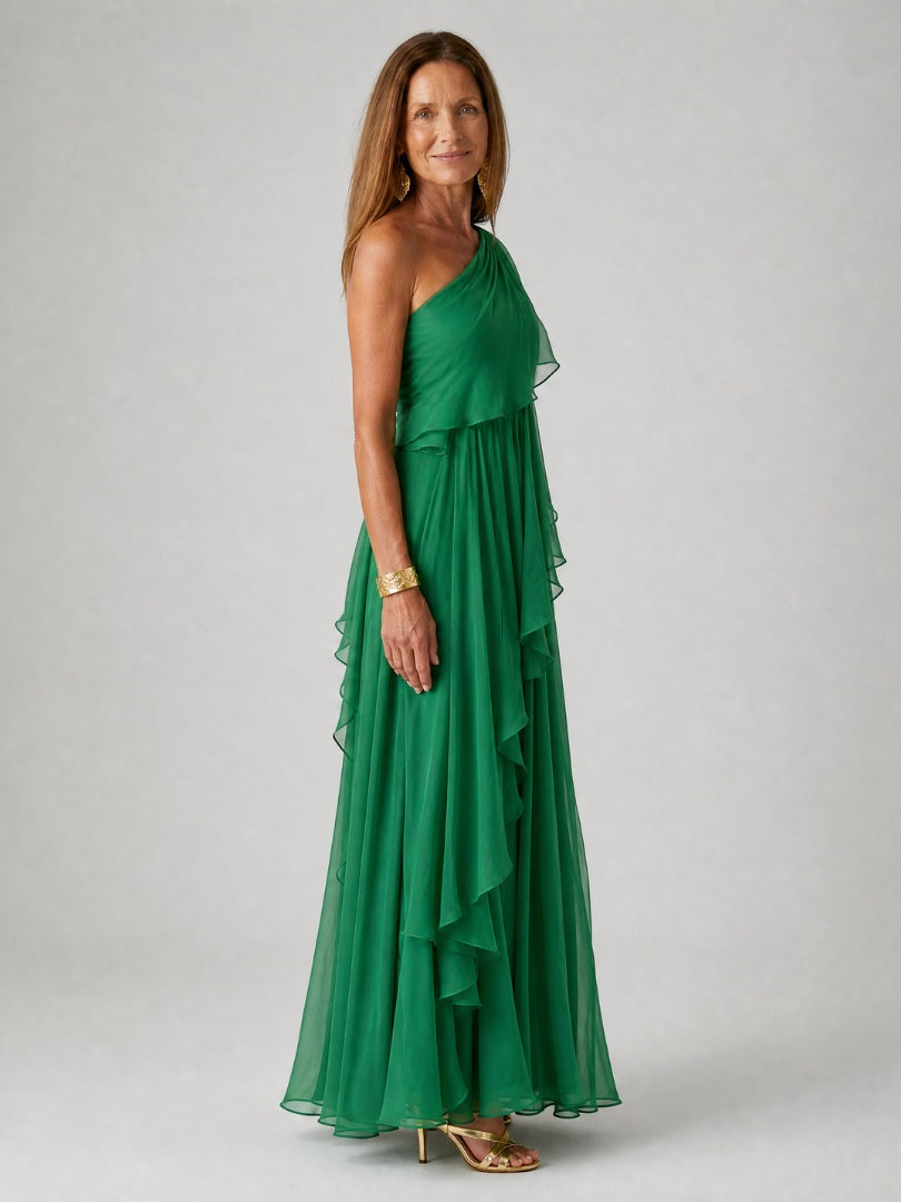 Nuvara | Soledad | Vestido de Invitada Invierno con Volantes Mujer Un Hombro