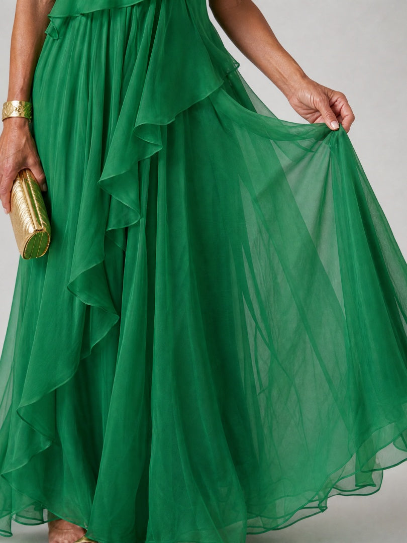 Nuvara | Soledad | Vestido de Invitada Invierno con Volantes Mujer Un Hombro