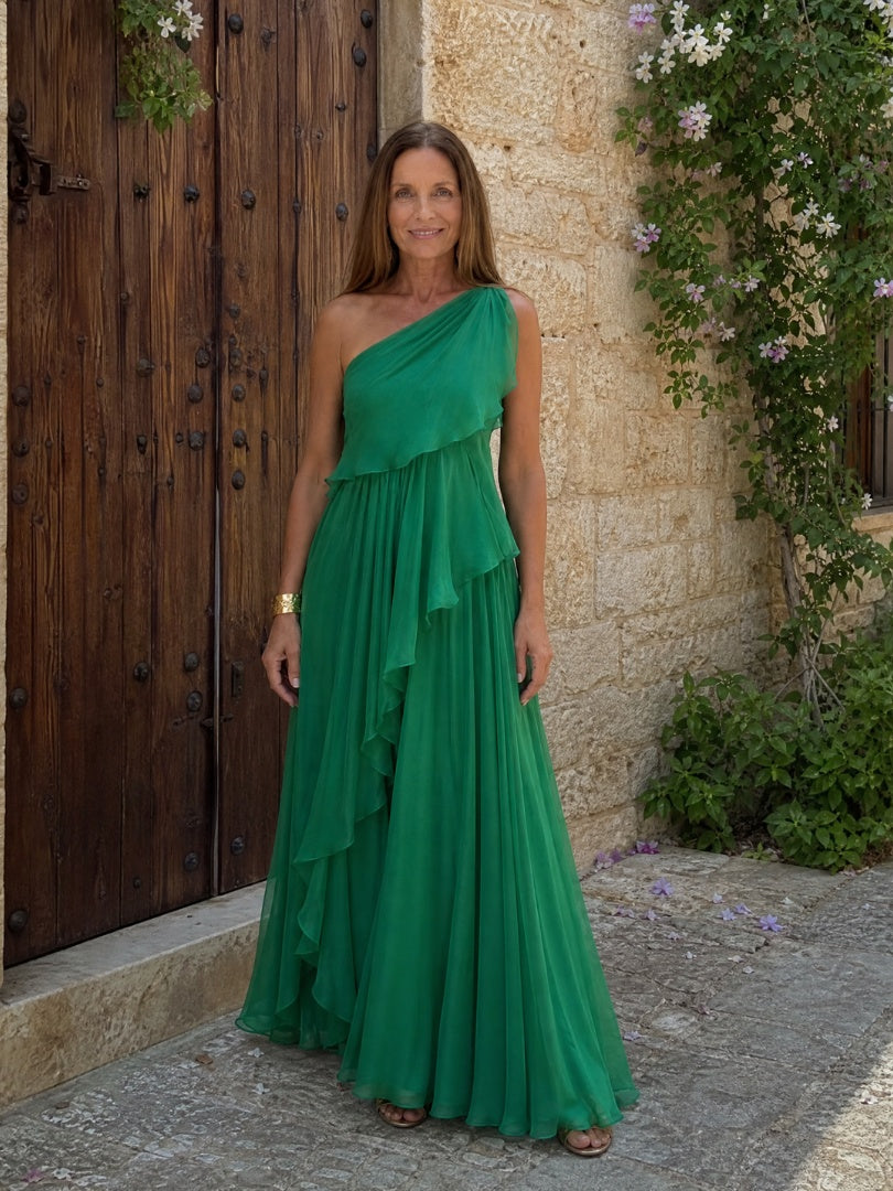 Nuvara | Soledad | Vestido de Invitada Invierno con Volantes Mujer Un Hombro