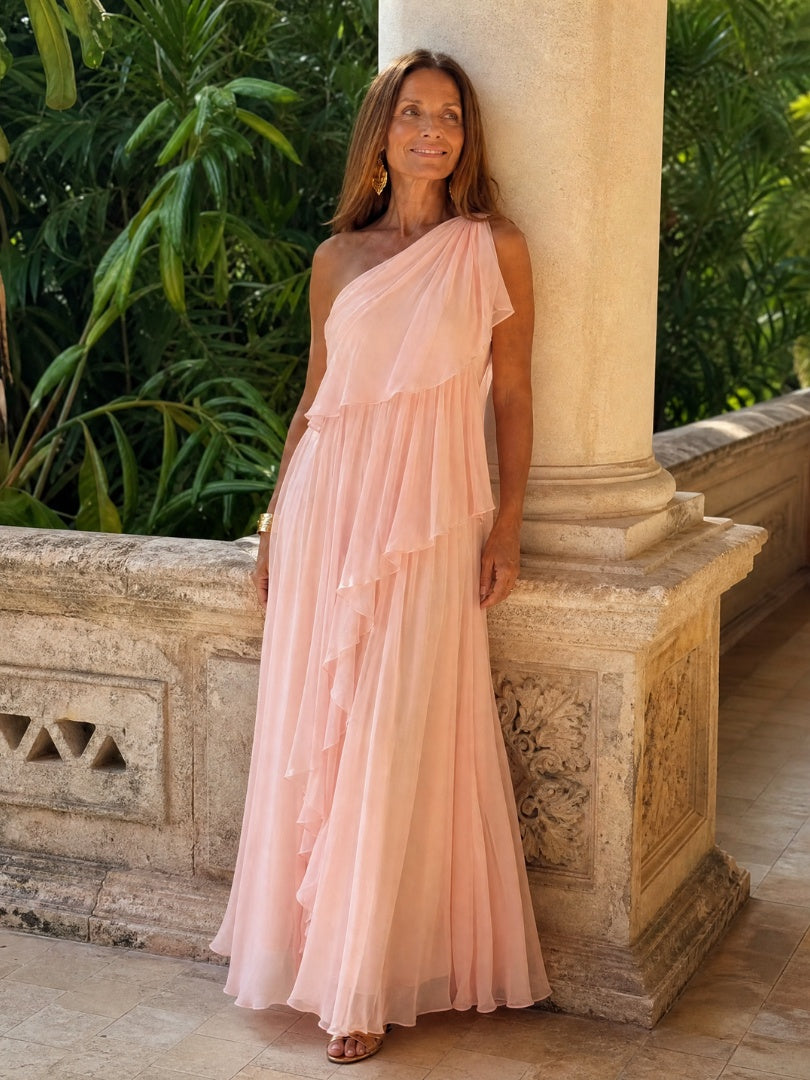 Nuvara | Soledad | Vestido de Invitada Invierno con Volantes Mujer Un Hombro