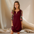Nuvara | Soledad | Vestido de Cóctel con Mangas Bordadas Mujer Escote V Transparente
