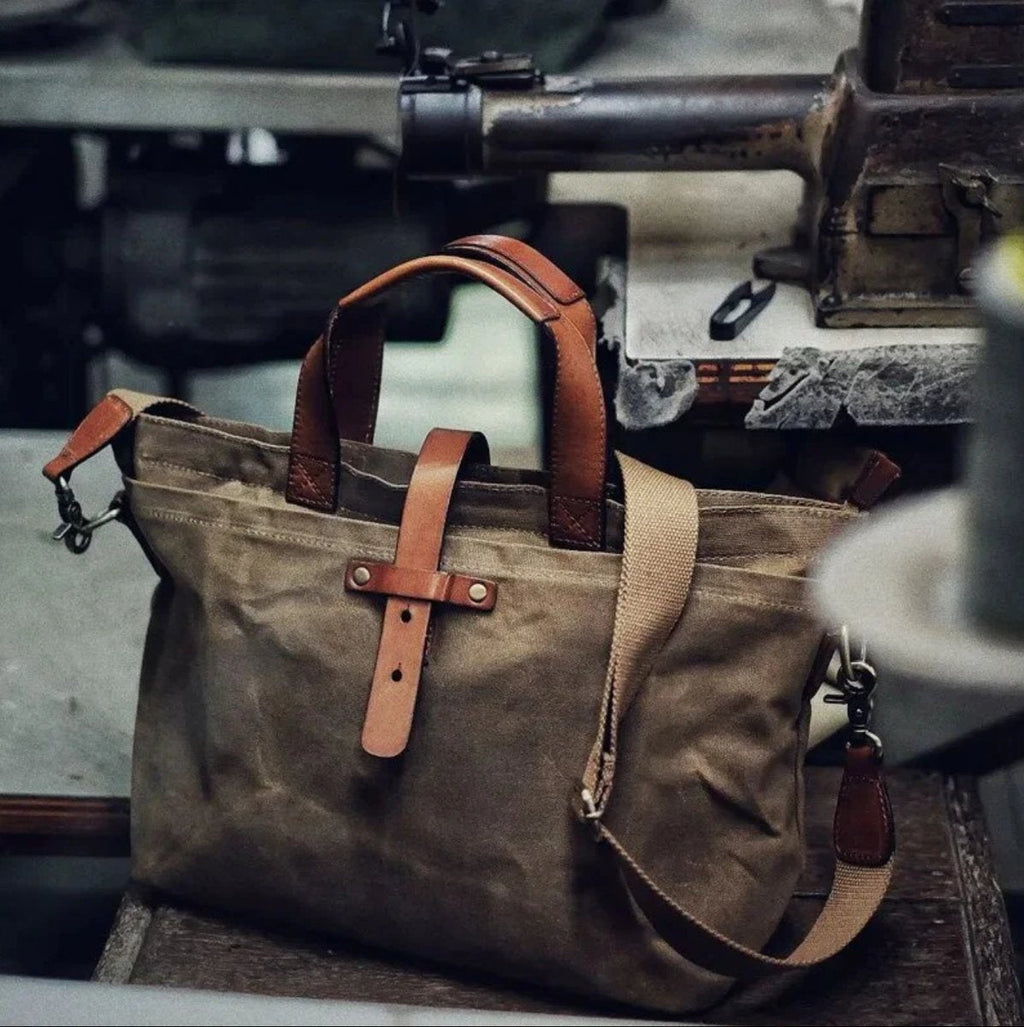 Nuvara | Triana | Tote Bag de Lona Encerada con Detalles de Cuero Mujer Bandolera