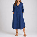 Nuvara | Triana | Vestido Invitada Invierno de Manga Larga Mujer Midi Camisero