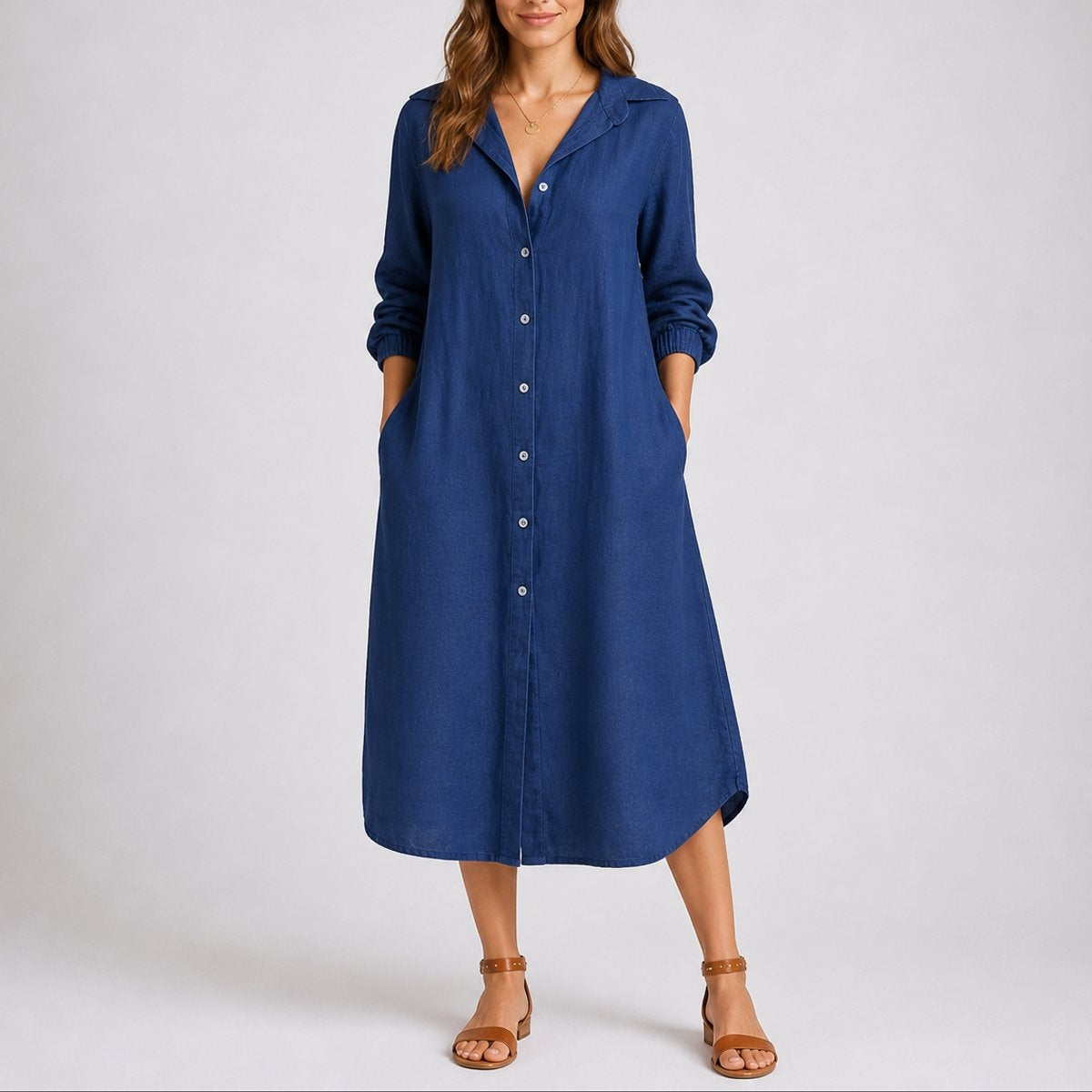 Nuvara | Triana | Vestido Invitada Invierno de Manga Larga Mujer Midi Camisero