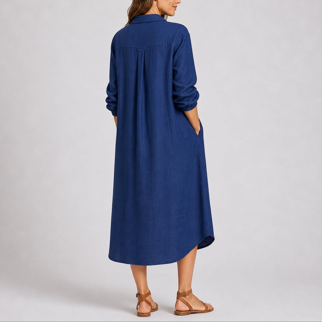 Nuvara | Triana | Vestido Invitada Invierno de Manga Larga Mujer Midi Camisero