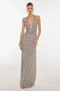 Nuvara | Triana | Vestido Largo de Lunares Mujer Halter Escote V Profundo