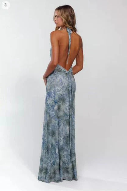 Nuvara | Triana | Vestido Largo de Lunares Mujer Halter Escote V Profundo