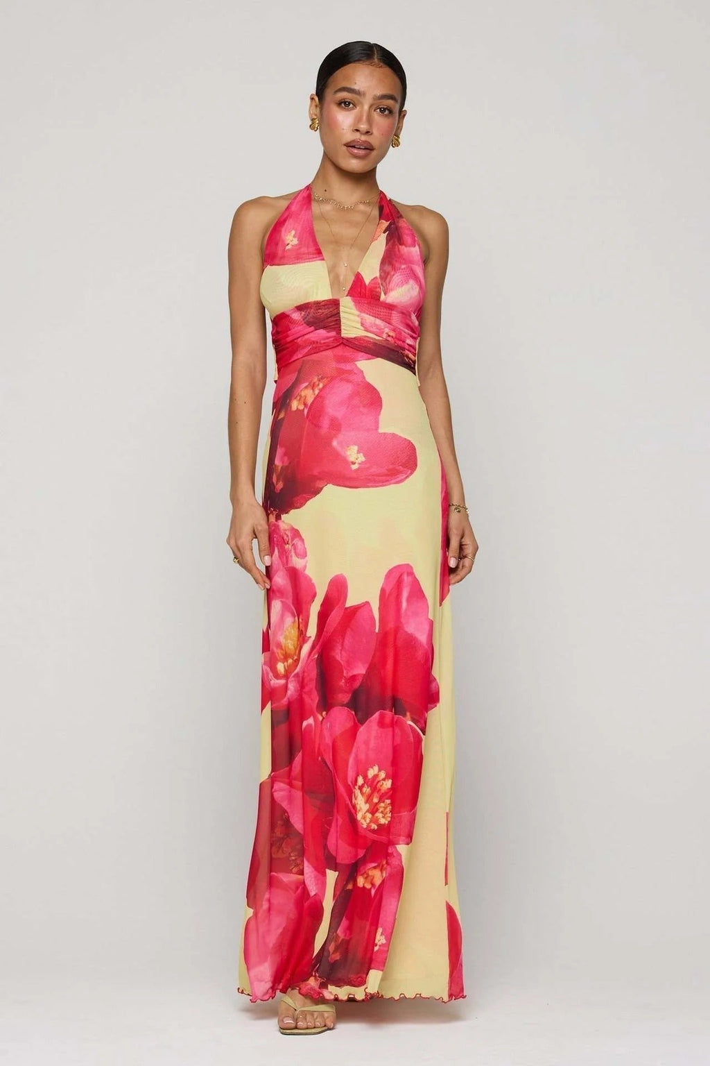 Nuvara | Triana | Vestido Largo de Lunares Mujer Halter Escote V Profundo