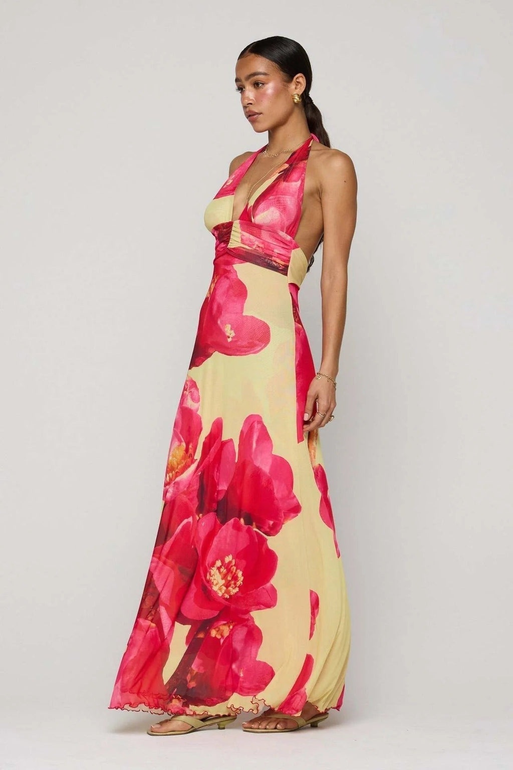 Nuvara | Triana | Vestido Largo de Lunares Mujer Halter Escote V Profundo