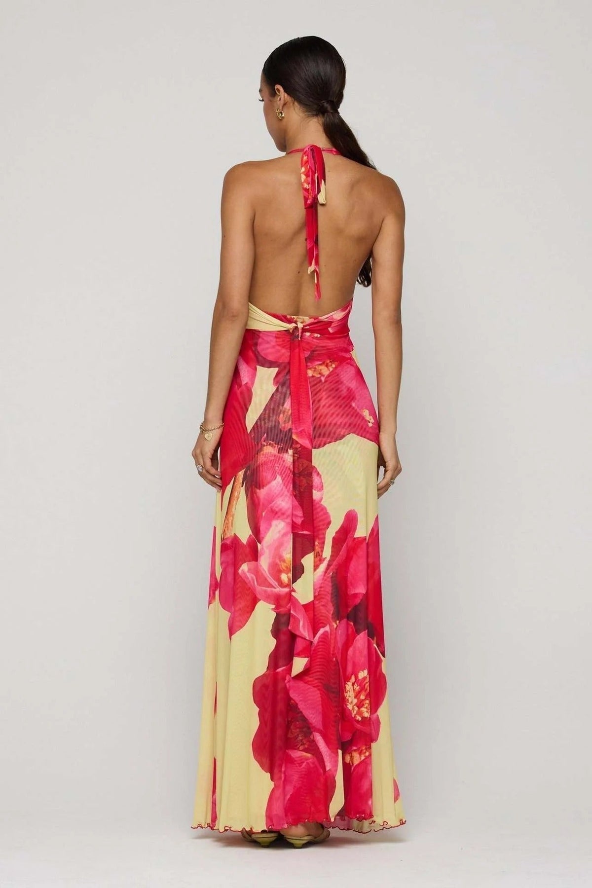 Nuvara | Triana | Vestido Largo de Lunares Mujer Halter Escote V Profundo