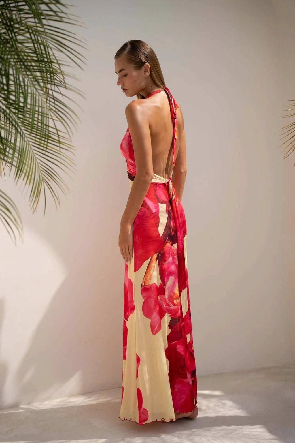 Nuvara | Triana | Vestido Largo de Lunares Mujer Halter Escote V Profundo