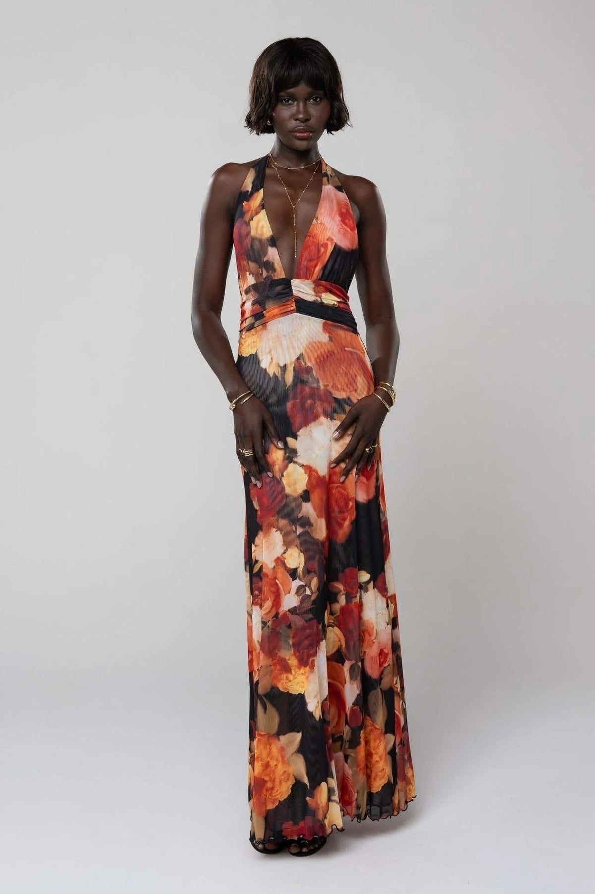 Nuvara | Triana | Vestido Largo de Lunares Mujer Halter Escote V Profundo
