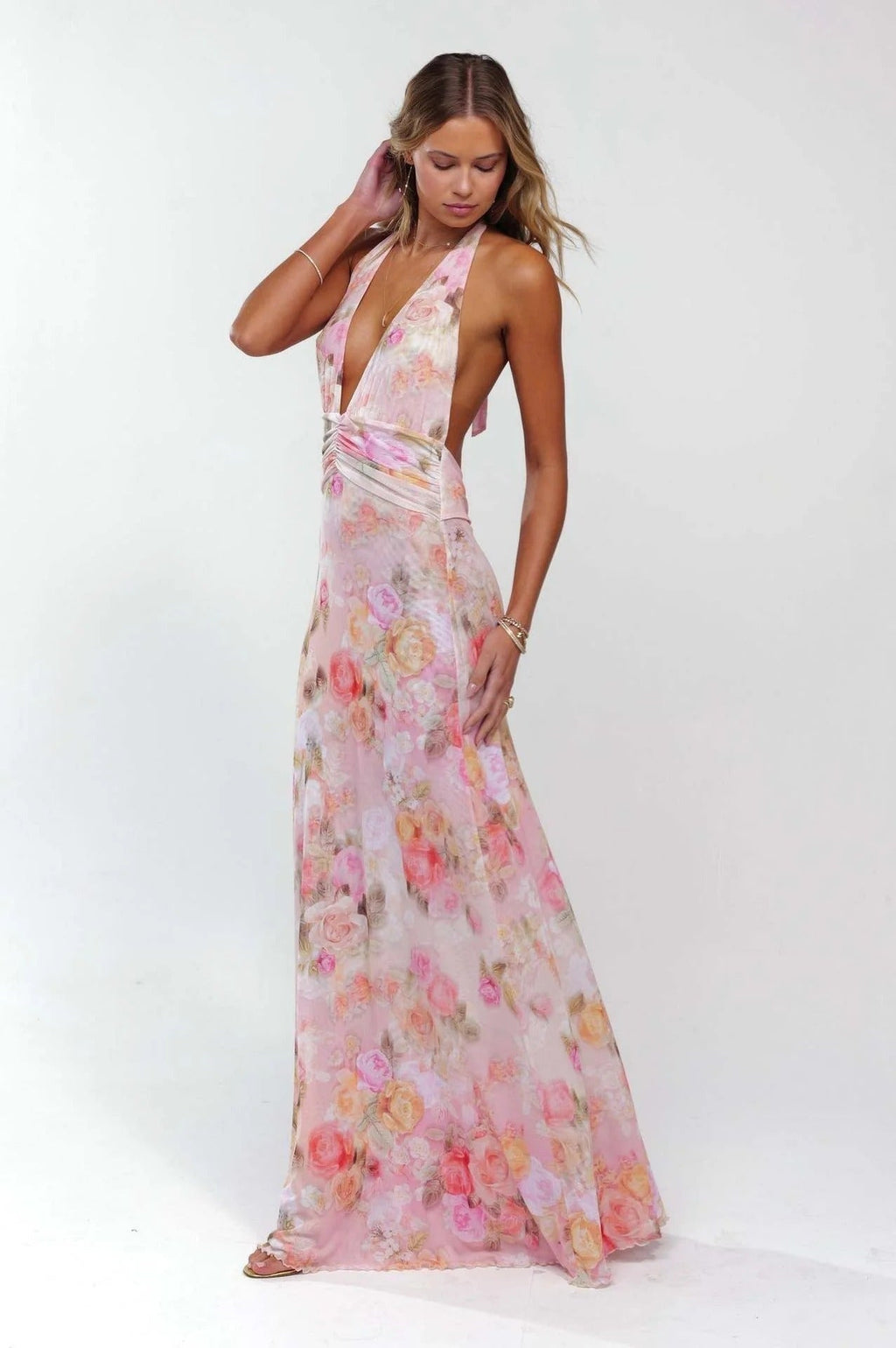 Nuvara | Triana | Vestido Largo de Lunares Mujer Halter Escote V Profundo