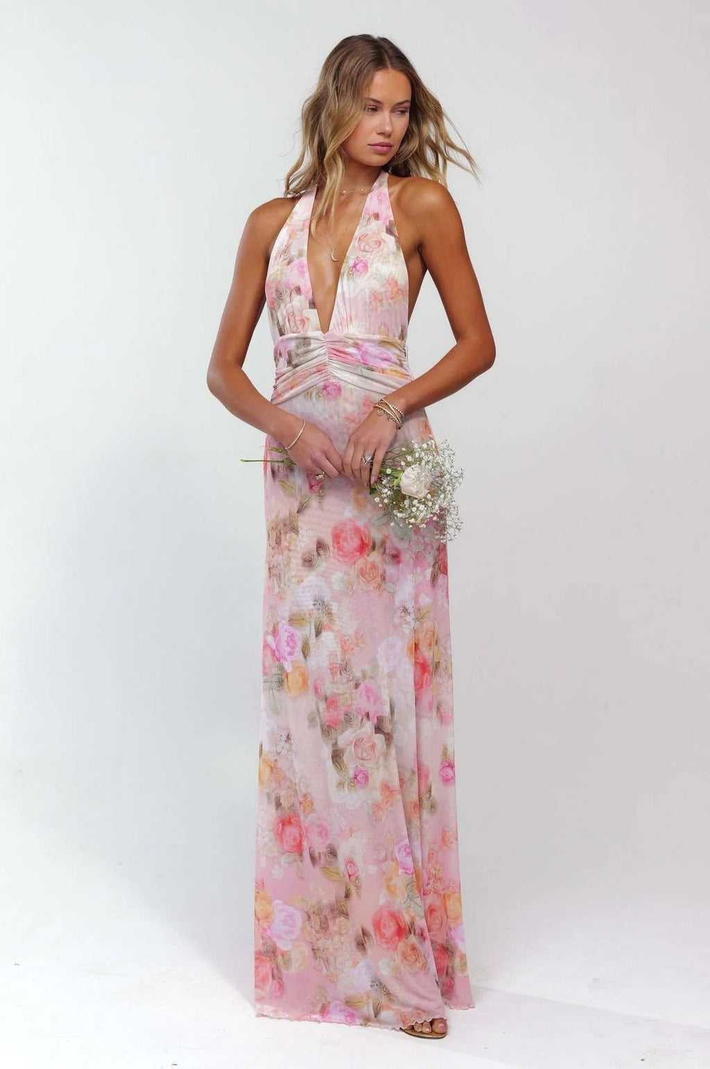 Nuvara | Triana | Vestido Largo de Lunares Mujer Halter Escote V Profundo