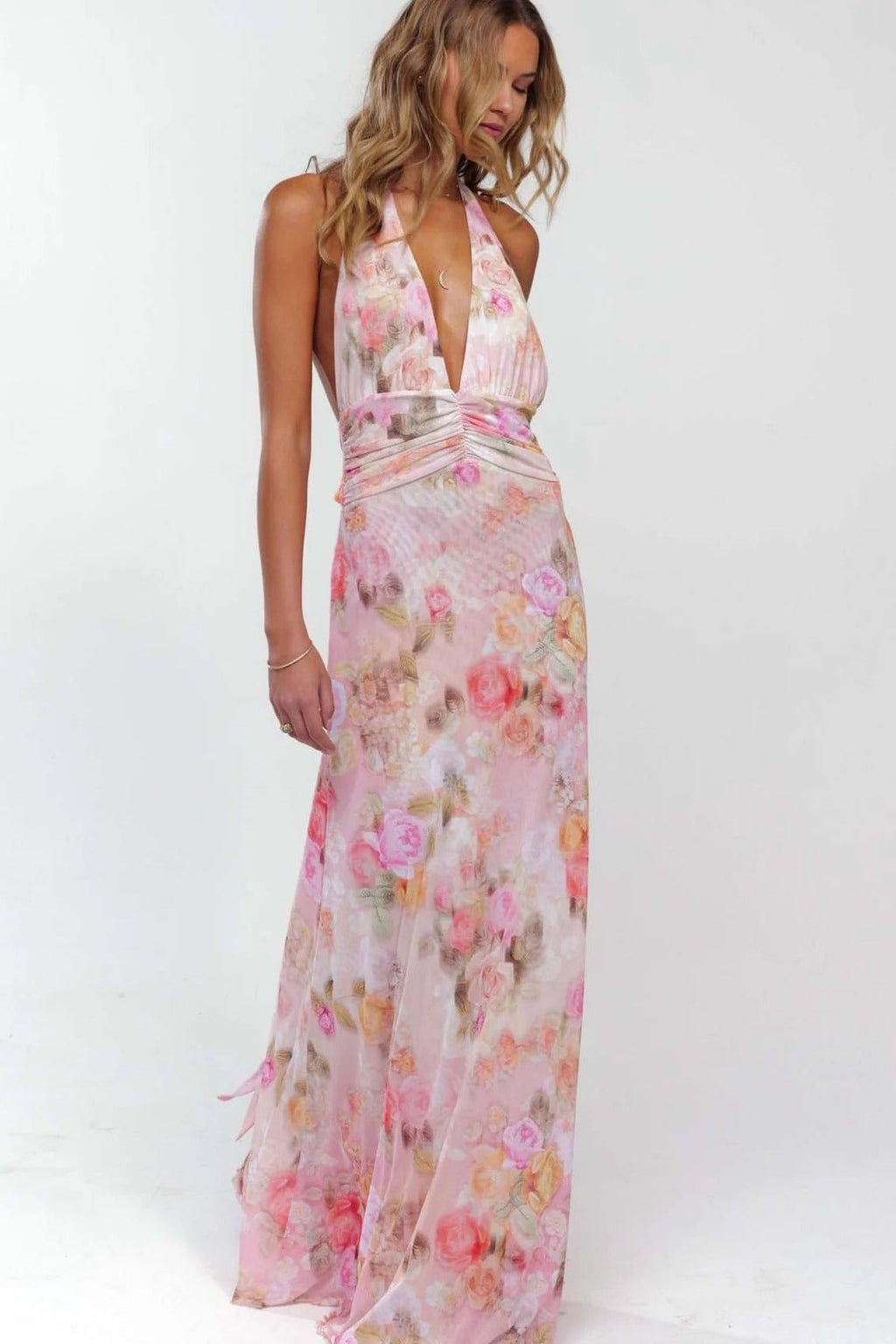 Nuvara | Triana | Vestido Largo de Lunares Mujer Halter Escote V Profundo
