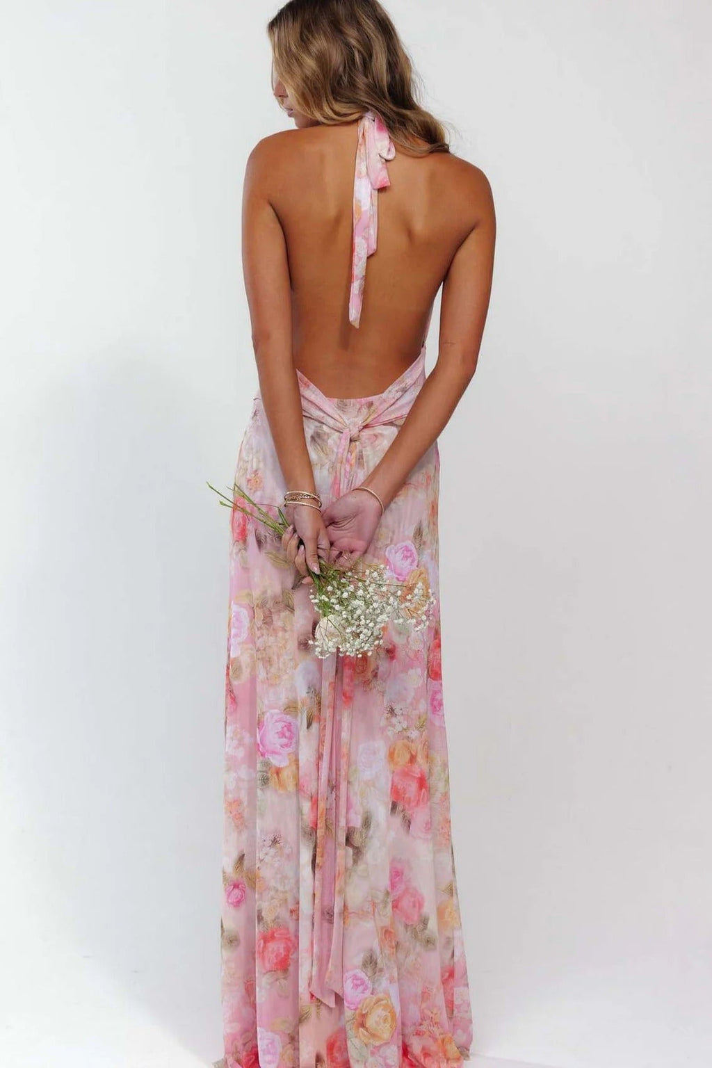 Nuvara | Triana | Vestido Largo de Lunares Mujer Halter Escote V Profundo