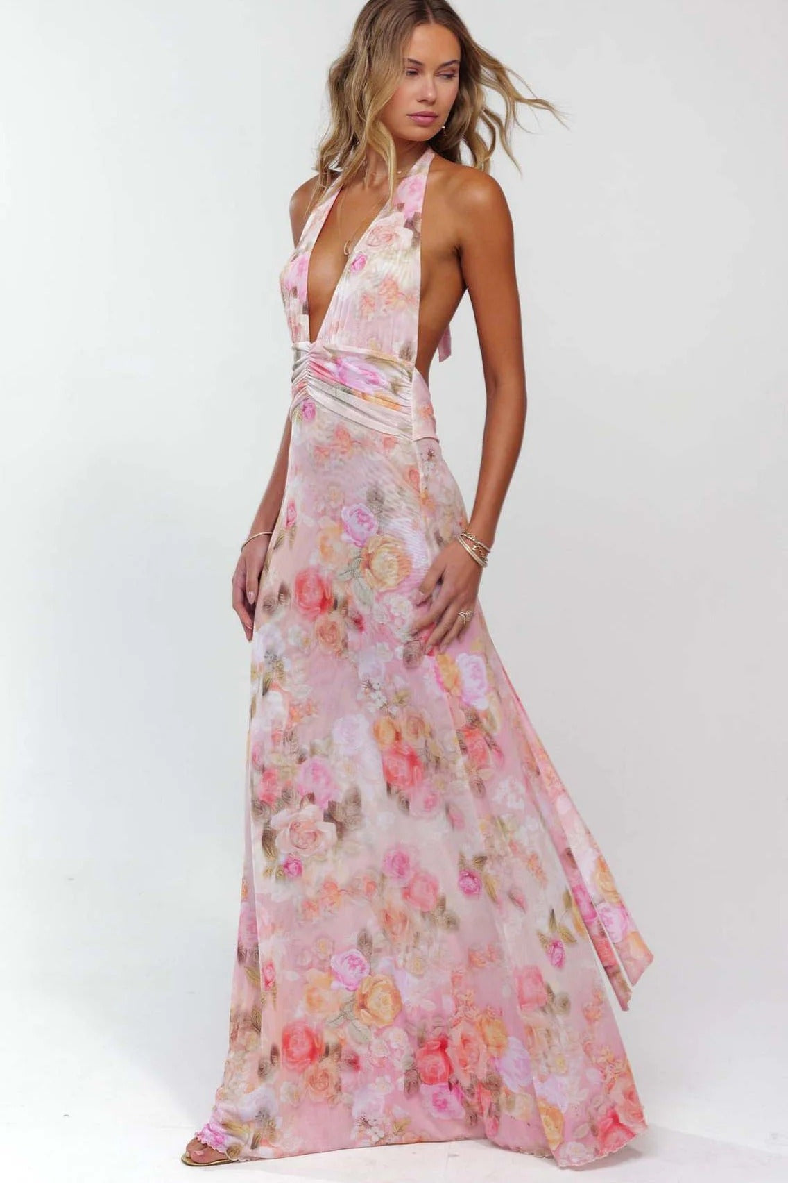 Nuvara | Triana | Vestido Largo de Lunares Mujer Halter Escote V Profundo