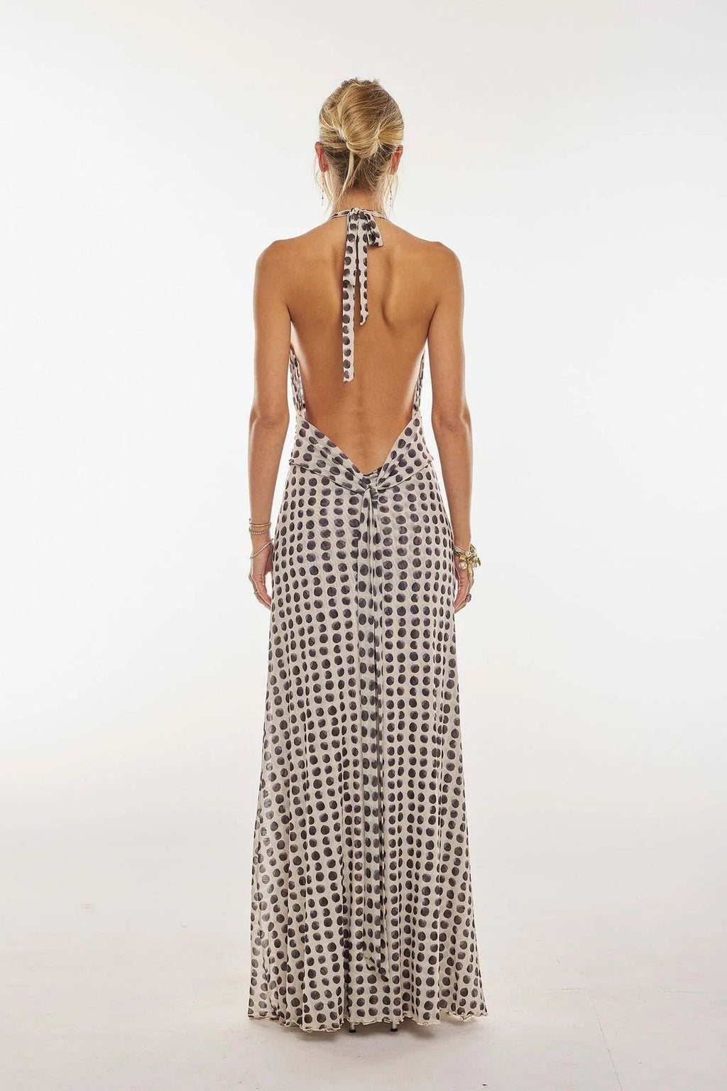 Nuvara | Triana | Vestido Largo de Lunares Mujer Halter Escote V Profundo