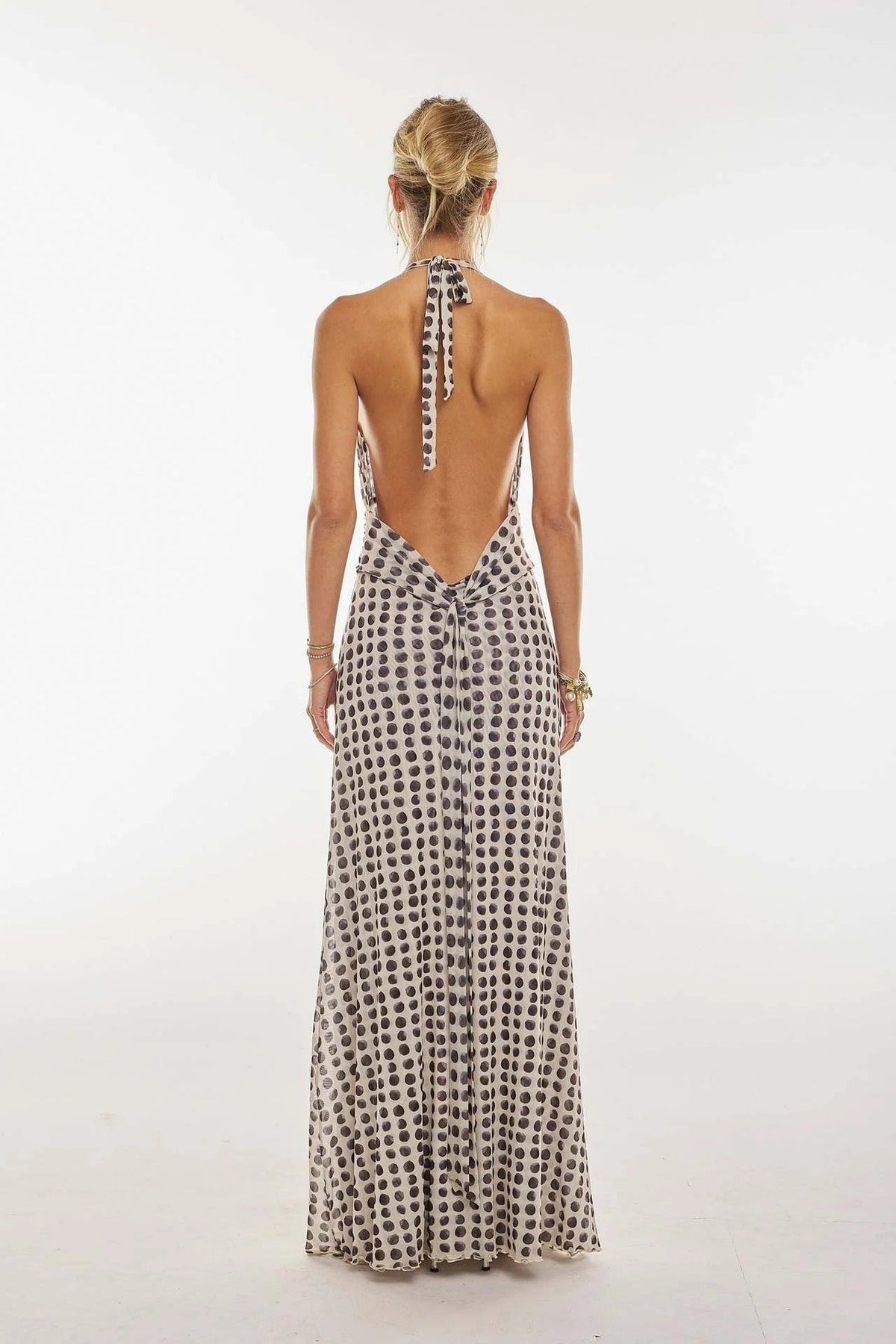 Nuvara | Triana | Vestido Largo de Lunares Mujer Halter Escote V Profundo