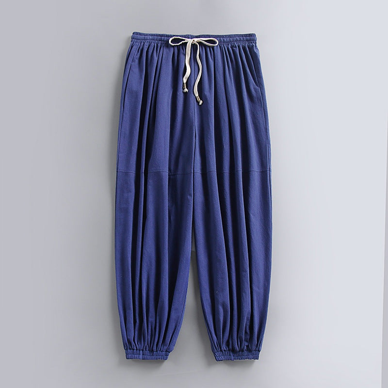 Nuvara | Unai | Pantalón de Lino Jogger Hombre Cintura Elástica Tobillo Fruncido