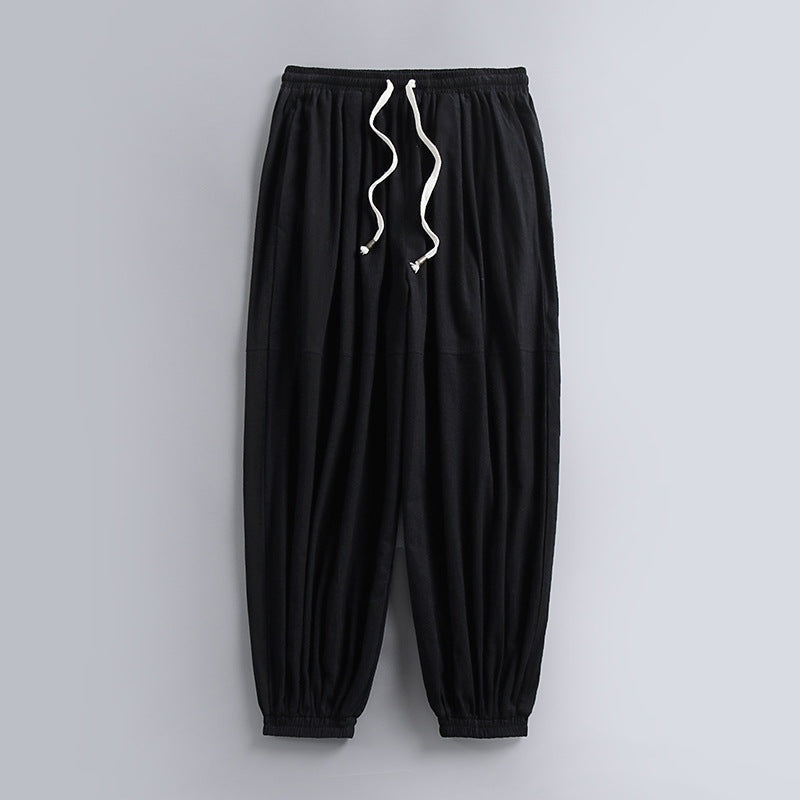 Nuvara | Unai | Pantalón de Lino Jogger Hombre Cintura Elástica Tobillo Fruncido