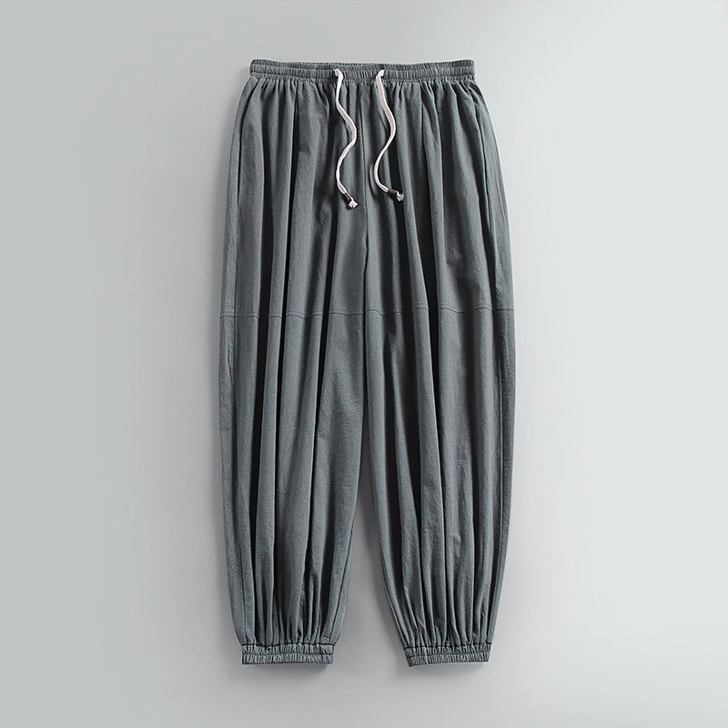 Nuvara | Unai | Pantalón de Lino Jogger Hombre Cintura Elástica Tobillo Fruncido