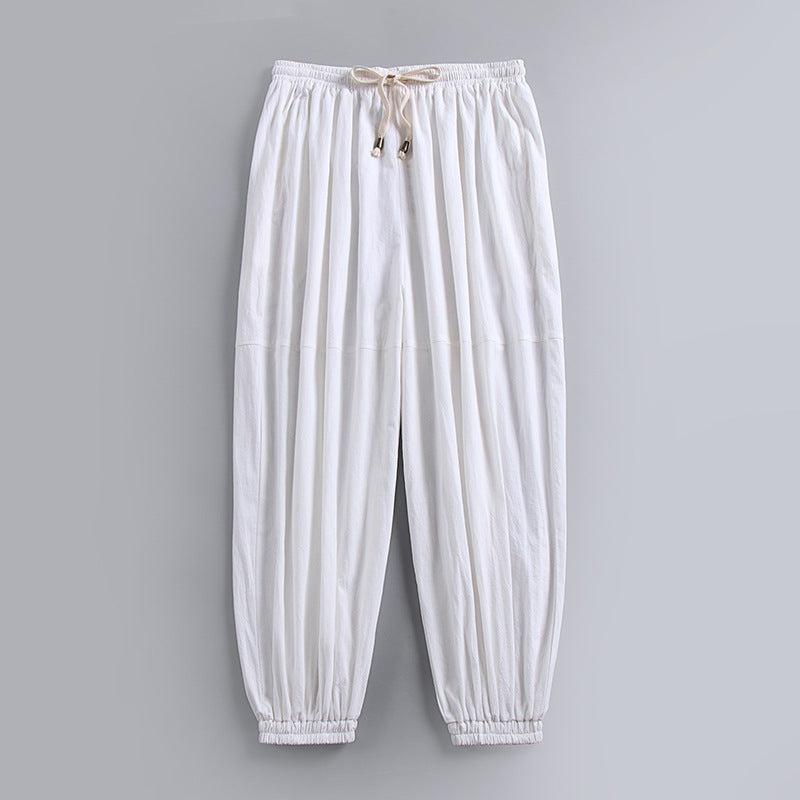 Nuvara | Unai | Pantalón de Lino Jogger Hombre Cintura Elástica Tobillo Fruncido