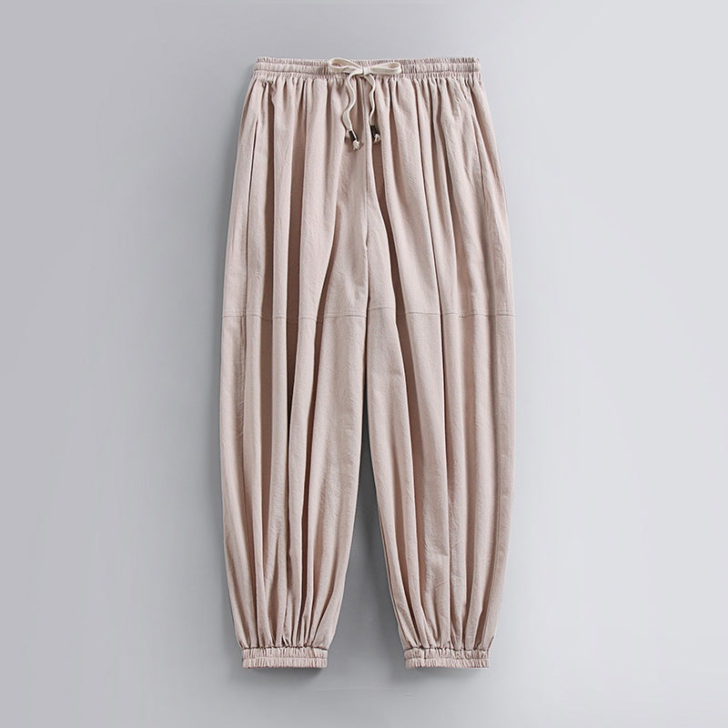 Nuvara | Unai | Pantalón de Lino Jogger Hombre Cintura Elástica Tobillo Fruncido