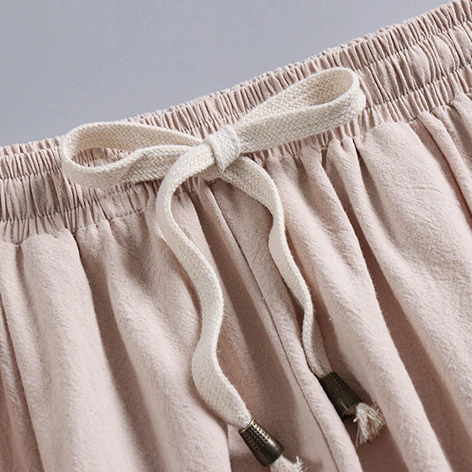 Nuvara | Unai | Pantalón de Lino Jogger Hombre Cintura Elástica Tobillo Fruncido