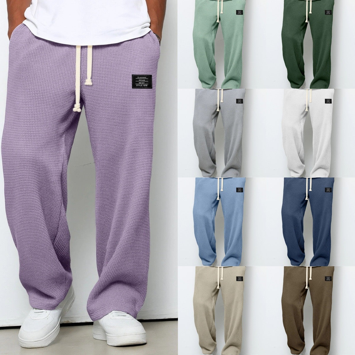 Nuvara | Unai | Pantalón Deportivo de Tejido Waffle Hombre Relaxed Fit Cordón