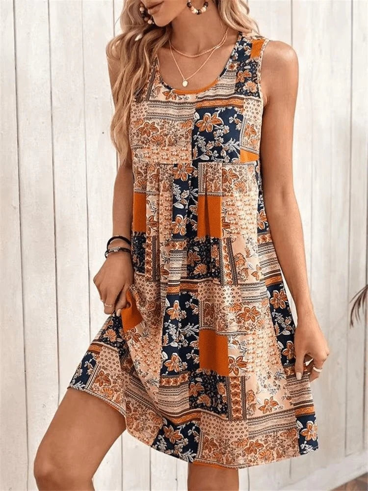 Nuvara | Martina | Vestido Corto Patchwork Boho de Verano Mujer Sin Mangas