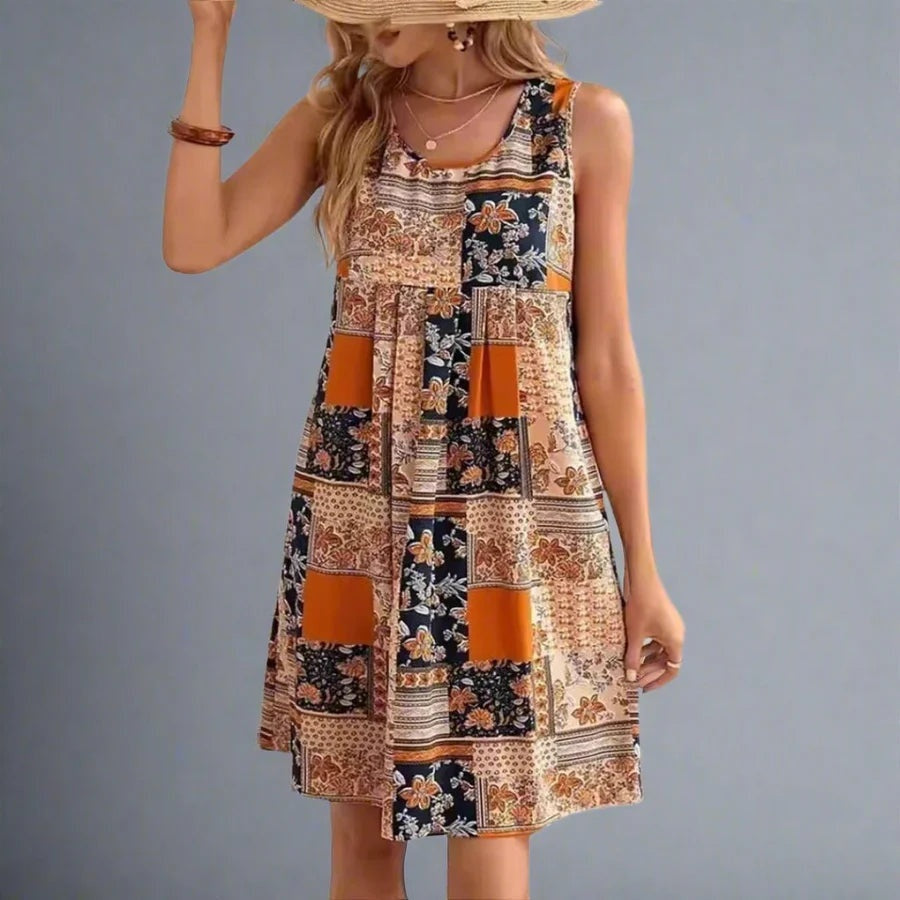 Nuvara | Martina | Vestido Corto Patchwork Boho de Verano Mujer Sin Mangas