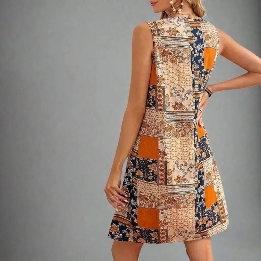 Nuvara | Martina | Vestido Corto Patchwork Boho de Verano Mujer Sin Mangas