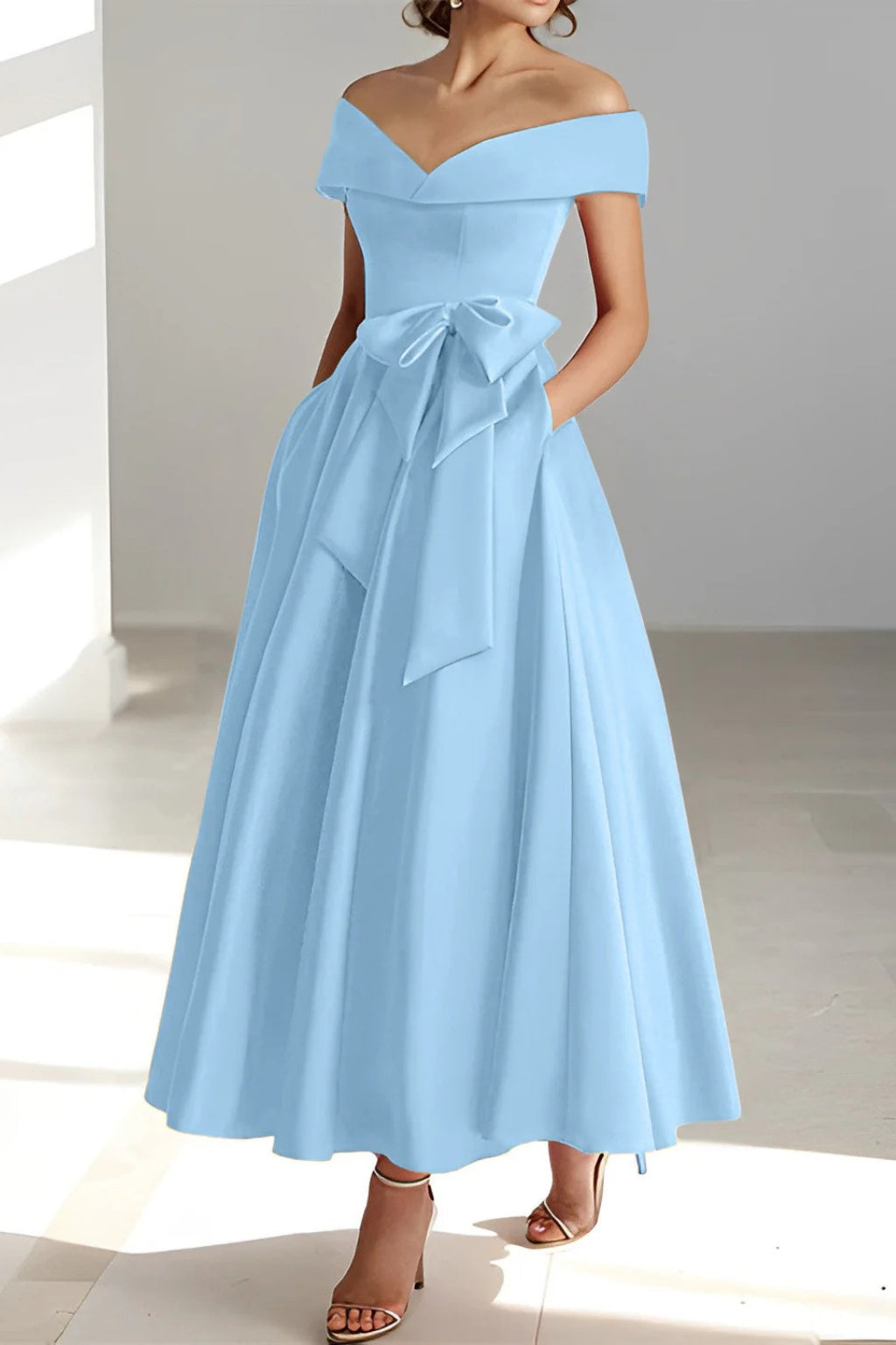 Nuvara | Esperanza | Vestido de Dama de Honor Hombros Descubiertos Mujer Cinturón