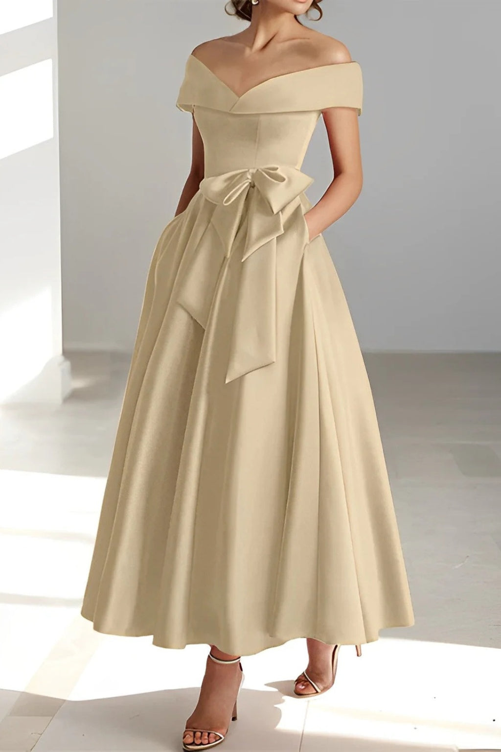 Nuvara | Esperanza | Vestido de Dama de Honor Hombros Descubiertos Mujer Cinturón