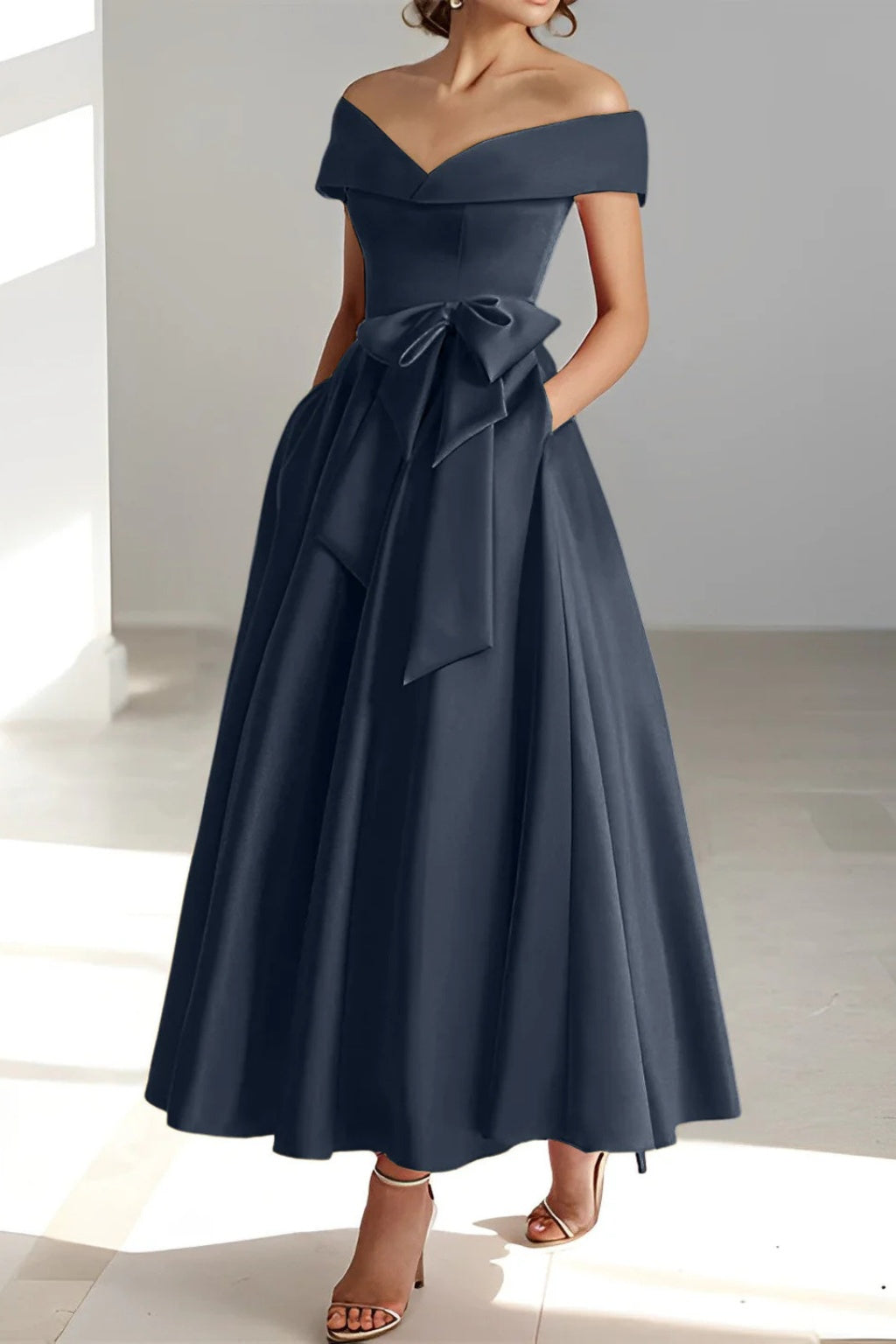 Nuvara | Esperanza | Vestido de Dama de Honor Hombros Descubiertos Mujer Cinturón