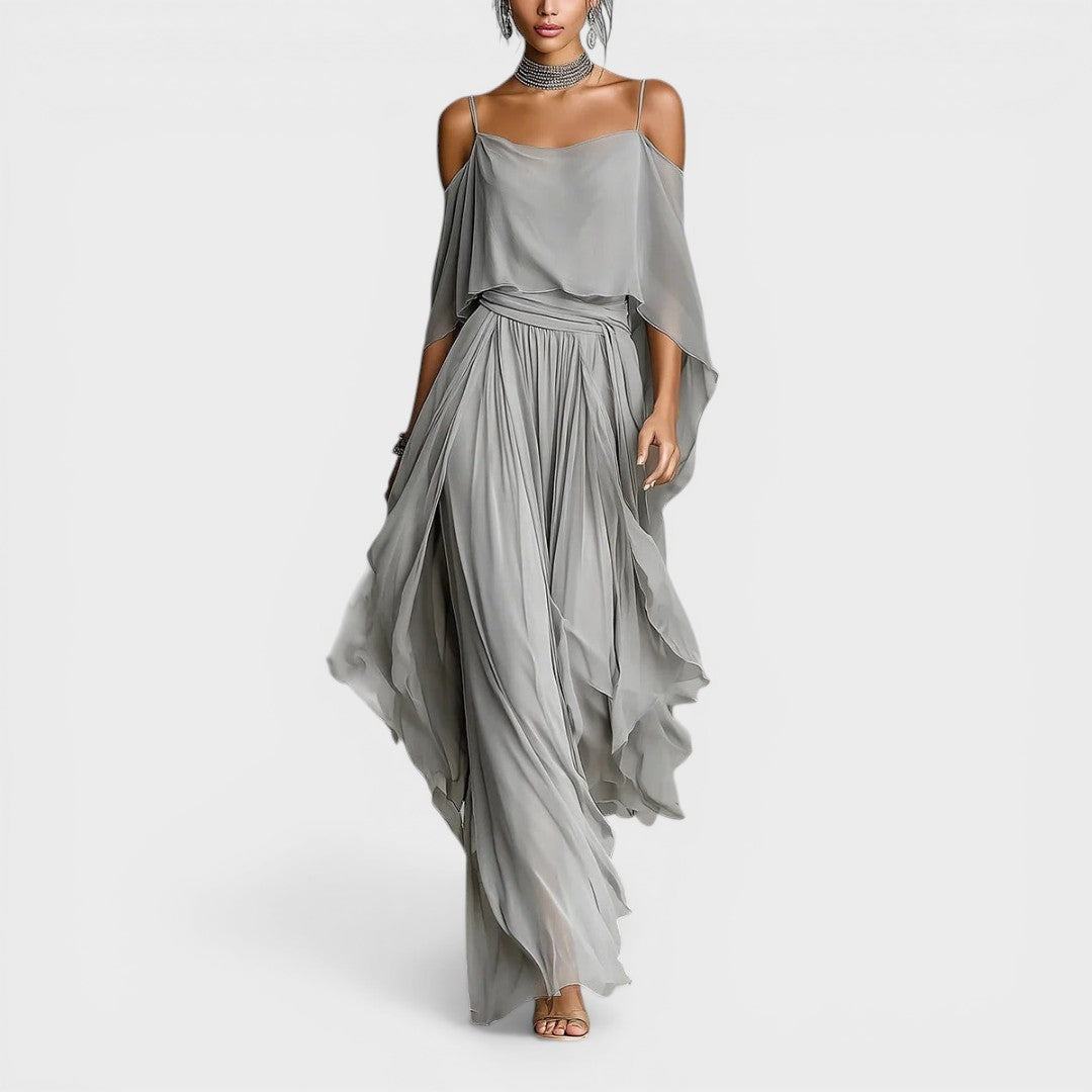 Nuvara | Maite | Vestido Largo de Fiesta Drapeado Mujer Hombros Descubiertos