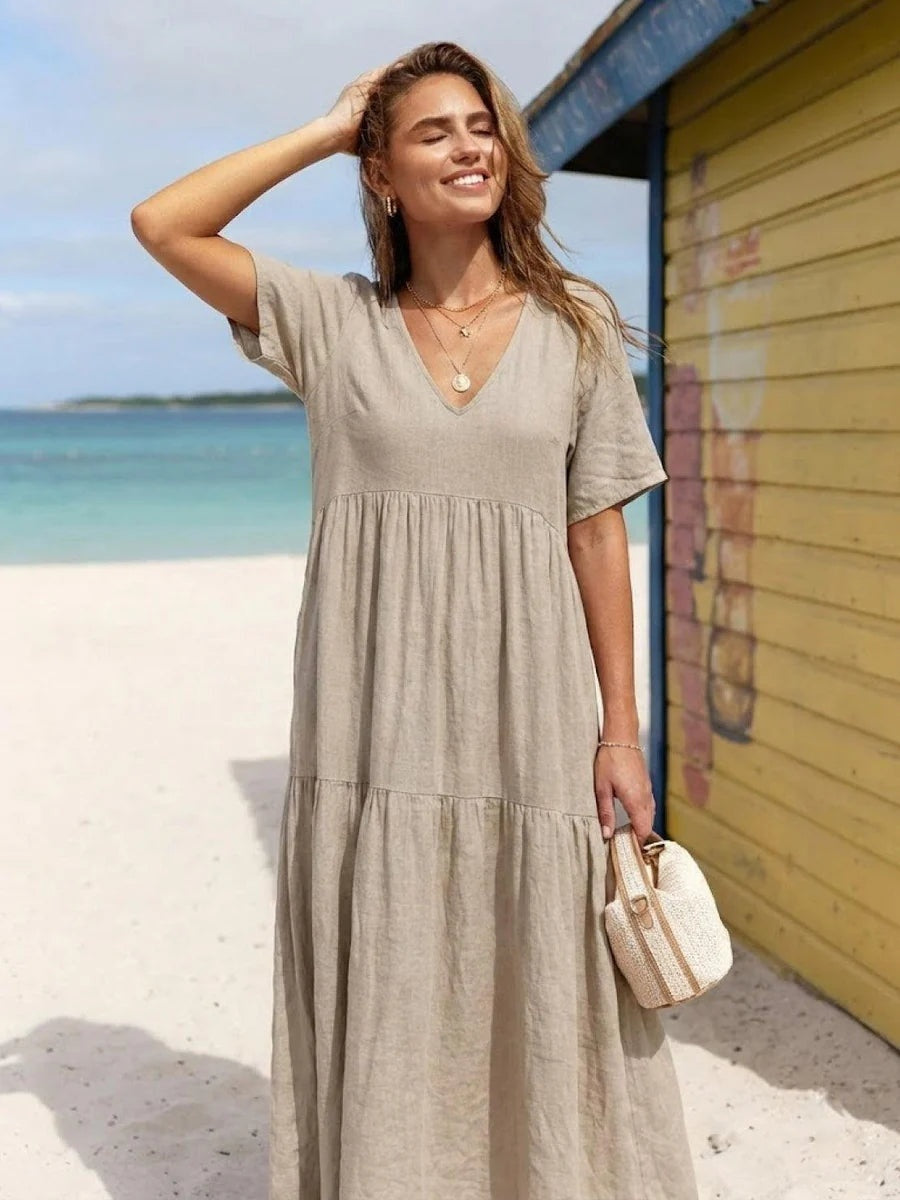 Nuvara | Esperanza | Vestido Largo de Fiesta Mujer Escote V Volantes