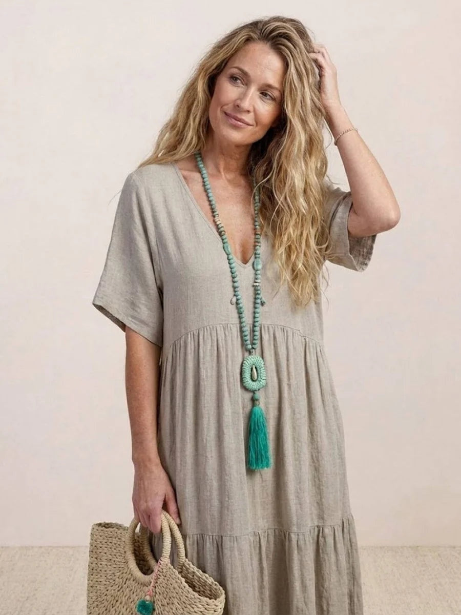 Nuvara | Esperanza | Vestido Largo de Fiesta Mujer Escote V Volantes