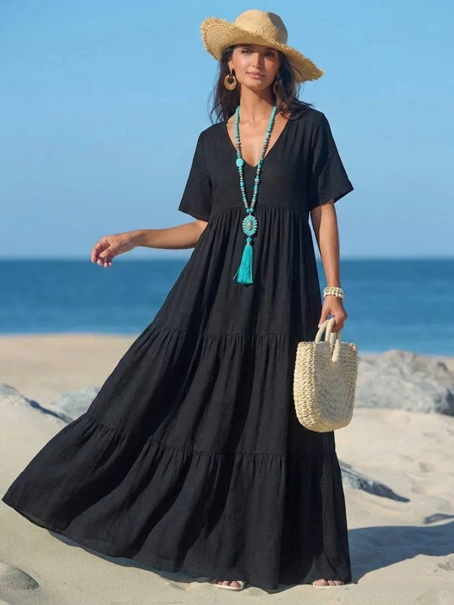 Nuvara | Esperanza | Vestido Largo de Fiesta Mujer Escote V Volantes