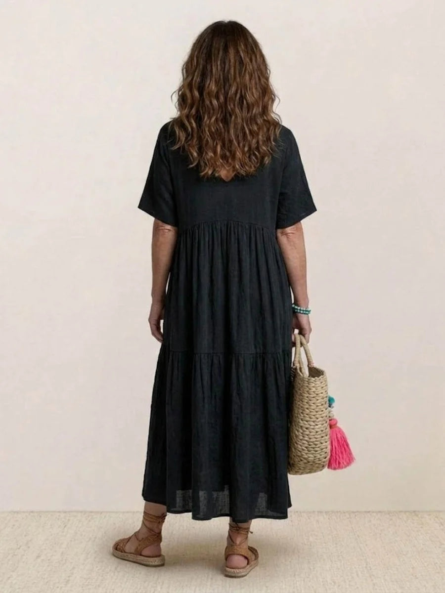 Nuvara | Esperanza | Vestido Largo de Fiesta Mujer Escote V Volantes