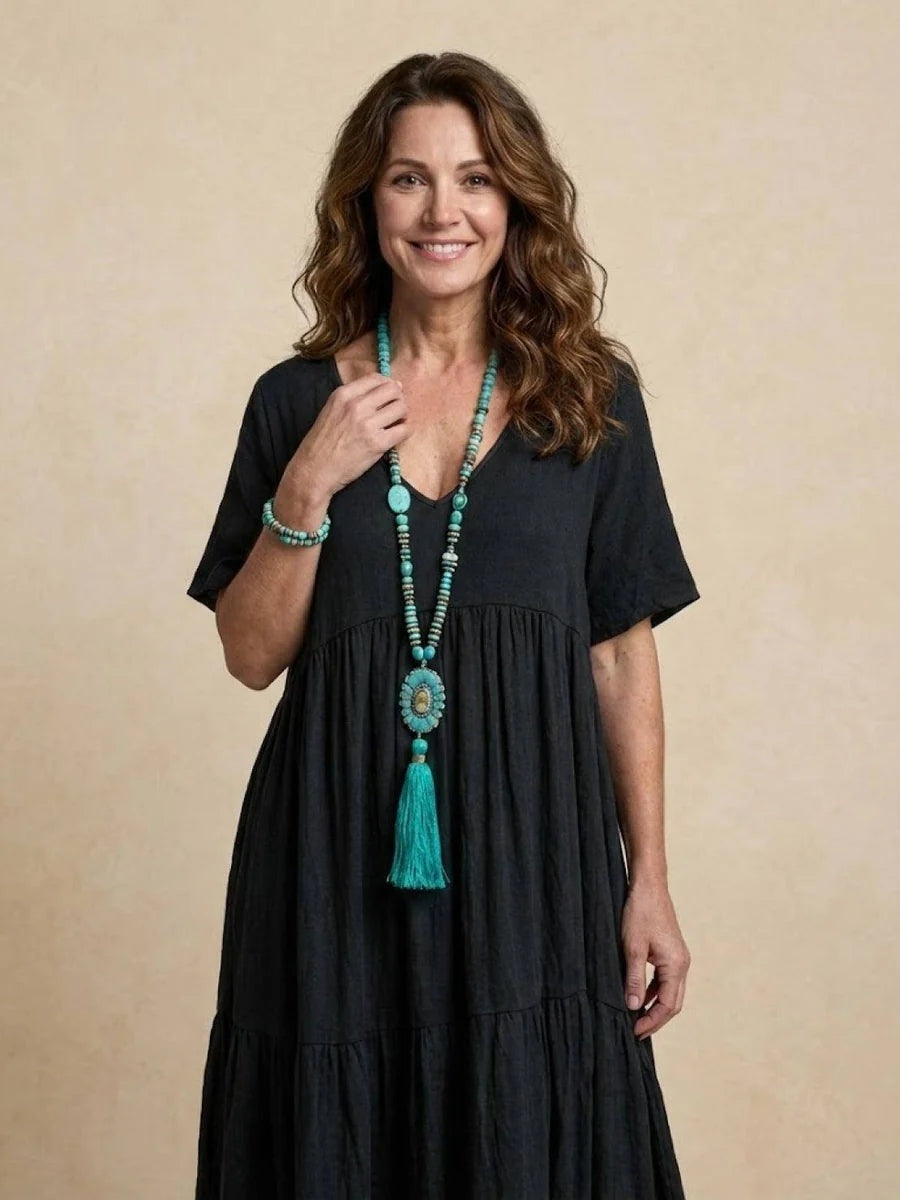 Nuvara | Esperanza | Vestido Largo de Fiesta Mujer Escote V Volantes