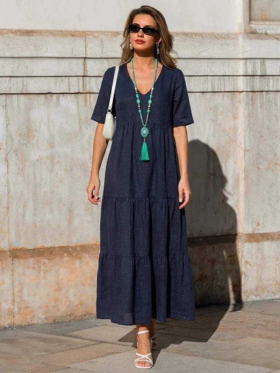 Nuvara | Esperanza | Vestido Largo de Fiesta Mujer Escote V Volantes