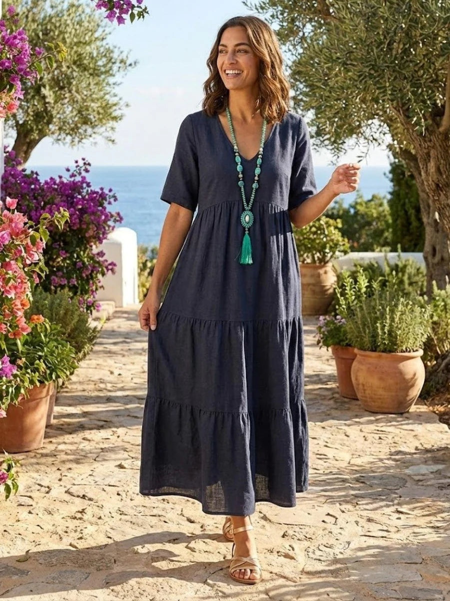Nuvara | Esperanza | Vestido Largo de Fiesta Mujer Escote V Volantes