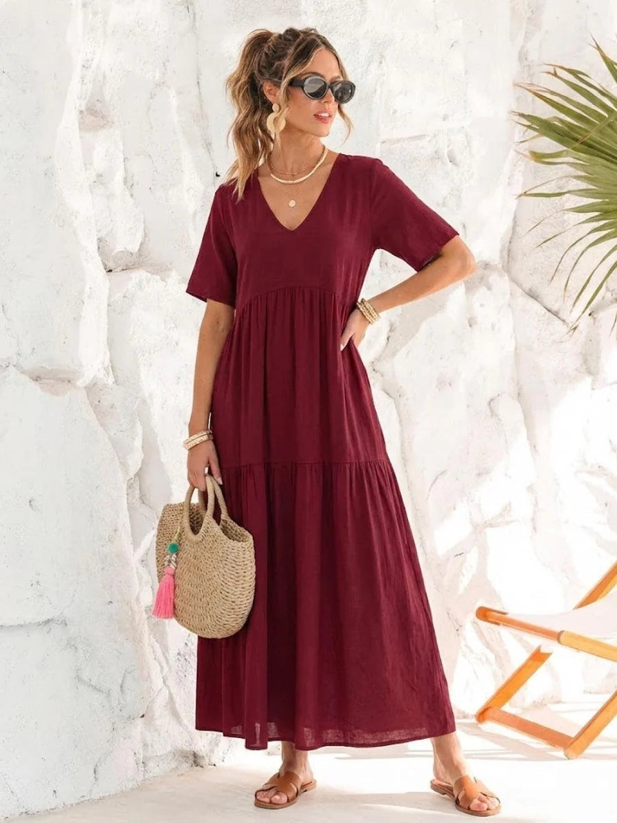 Nuvara | Esperanza | Vestido Largo de Fiesta Mujer Escote V Volantes