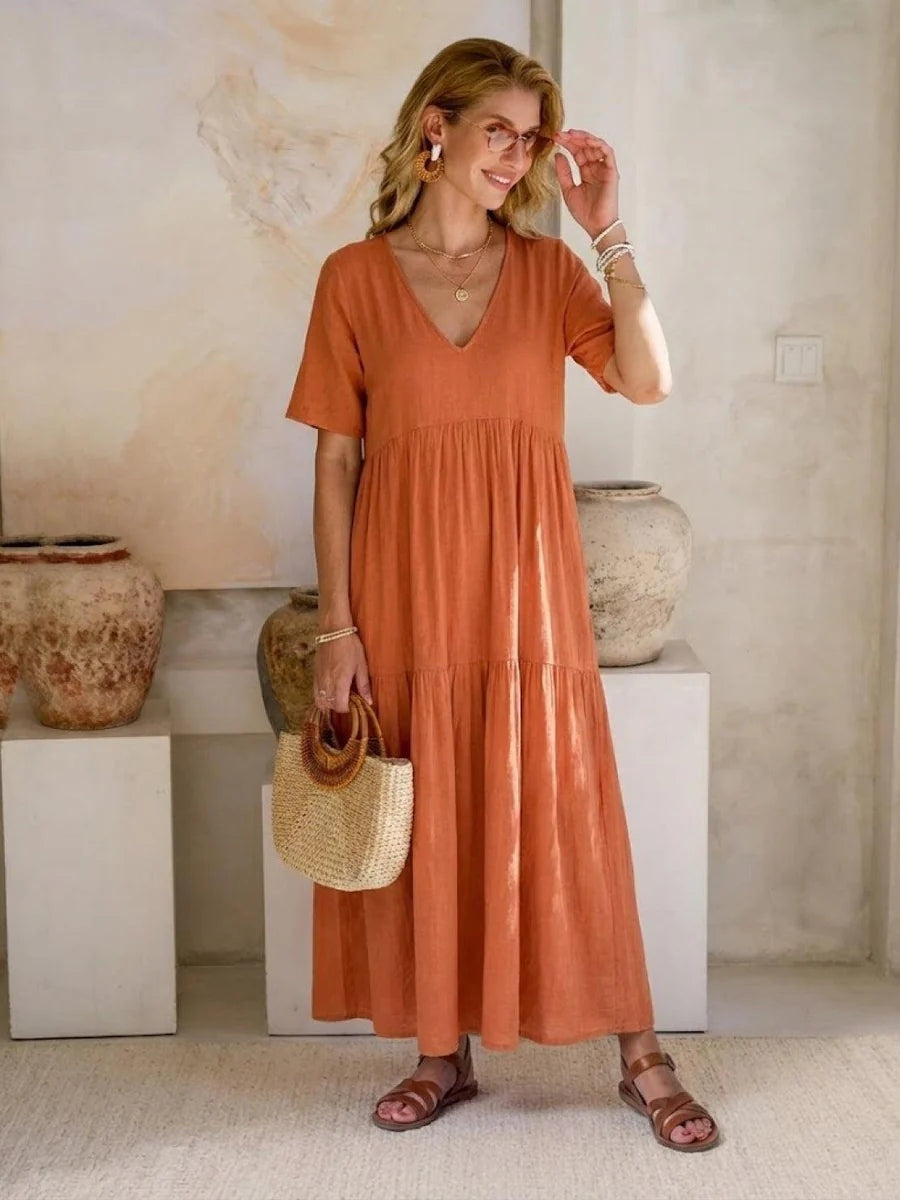 Nuvara | Esperanza | Vestido Largo de Fiesta Mujer Escote V Volantes
