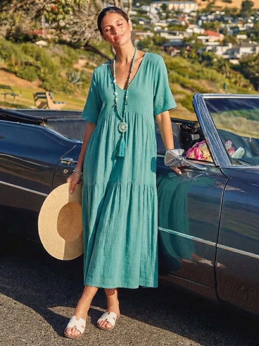 Nuvara | Esperanza | Vestido Largo de Fiesta Mujer Escote V Volantes