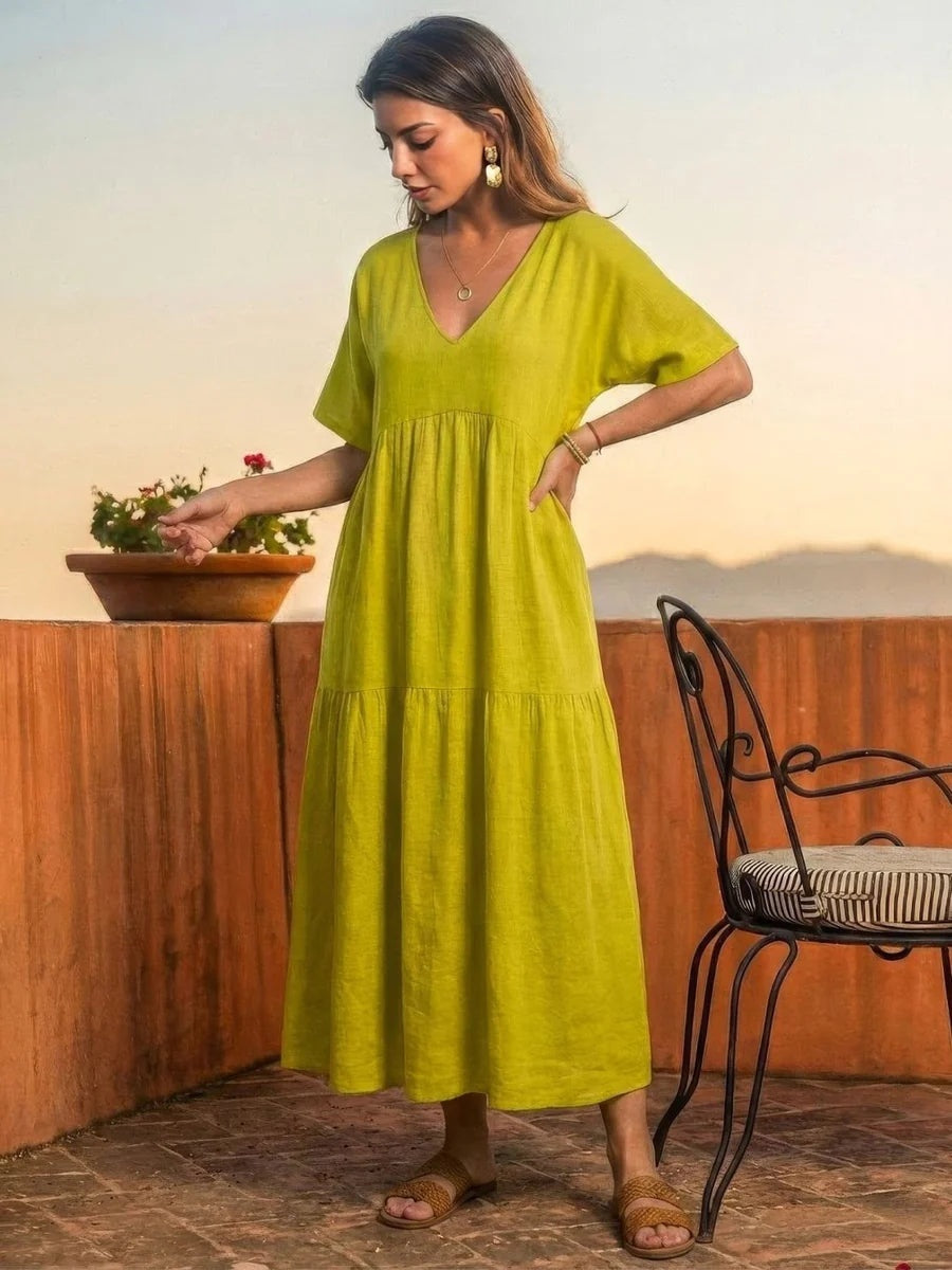 Nuvara | Esperanza | Vestido Largo de Fiesta Mujer Escote V Volantes